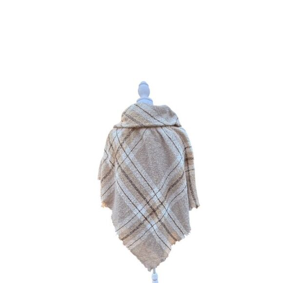 Asymmetrical Boho Anne Klein Beige Plaid Flannel Cozy Girl Neutral Core Flannel - Picture 3 of 4